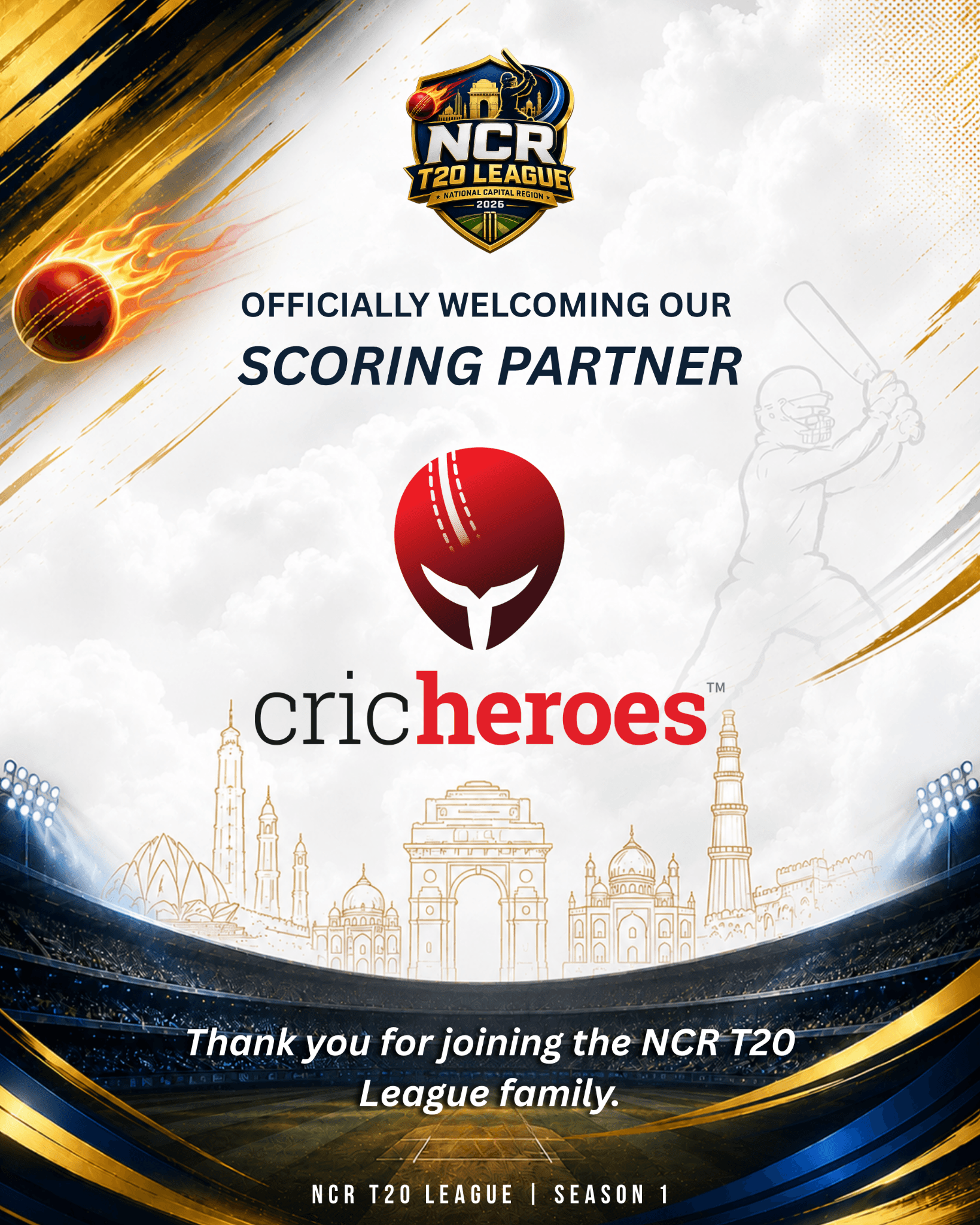 We are proud to welcome Cric Heroes as the Official Scoring Partner of the NCR T20 League – Season 1.