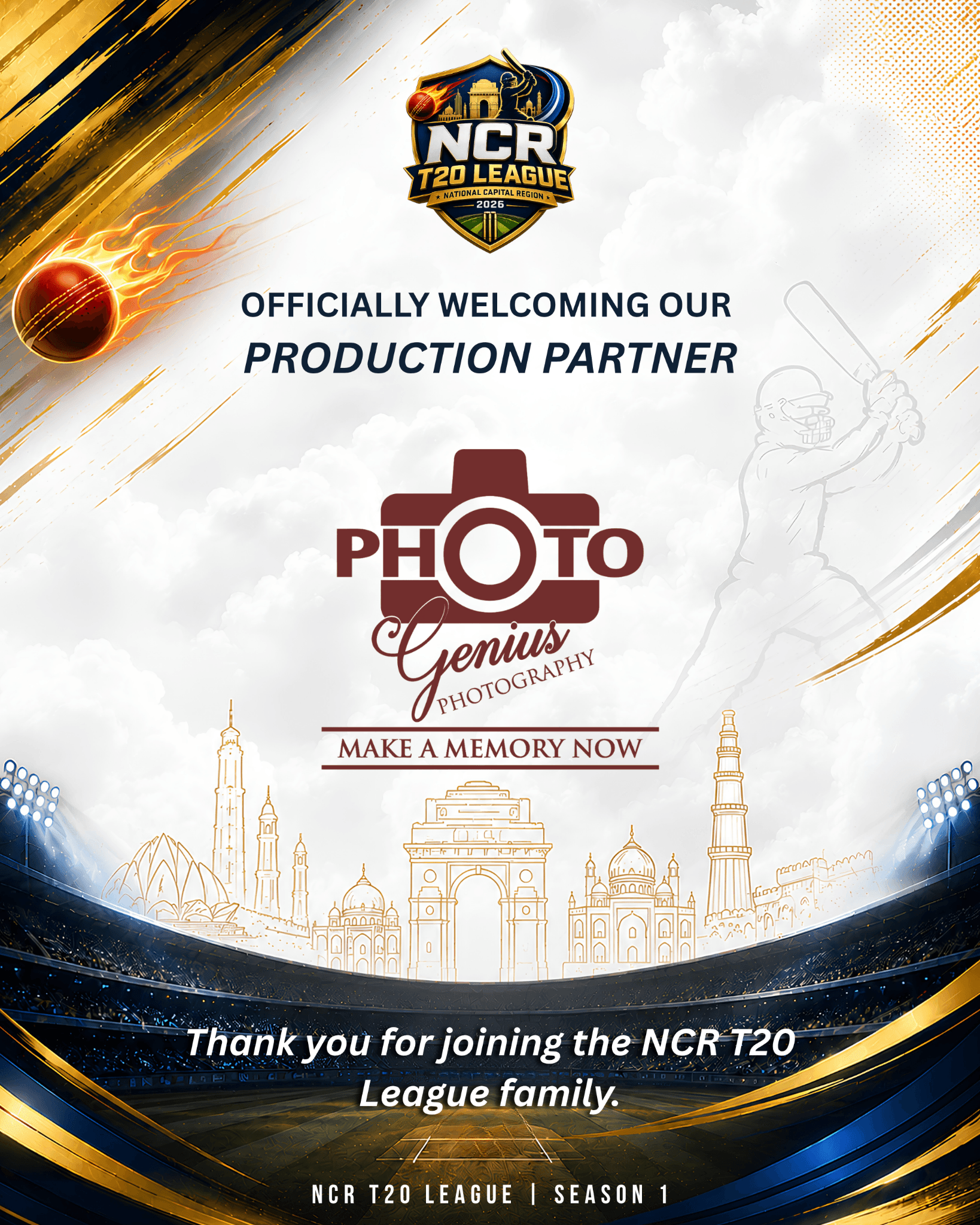 We are proud to welcome Genius Photography as the Official Production Partner of the NCR T20 League – Season 1.