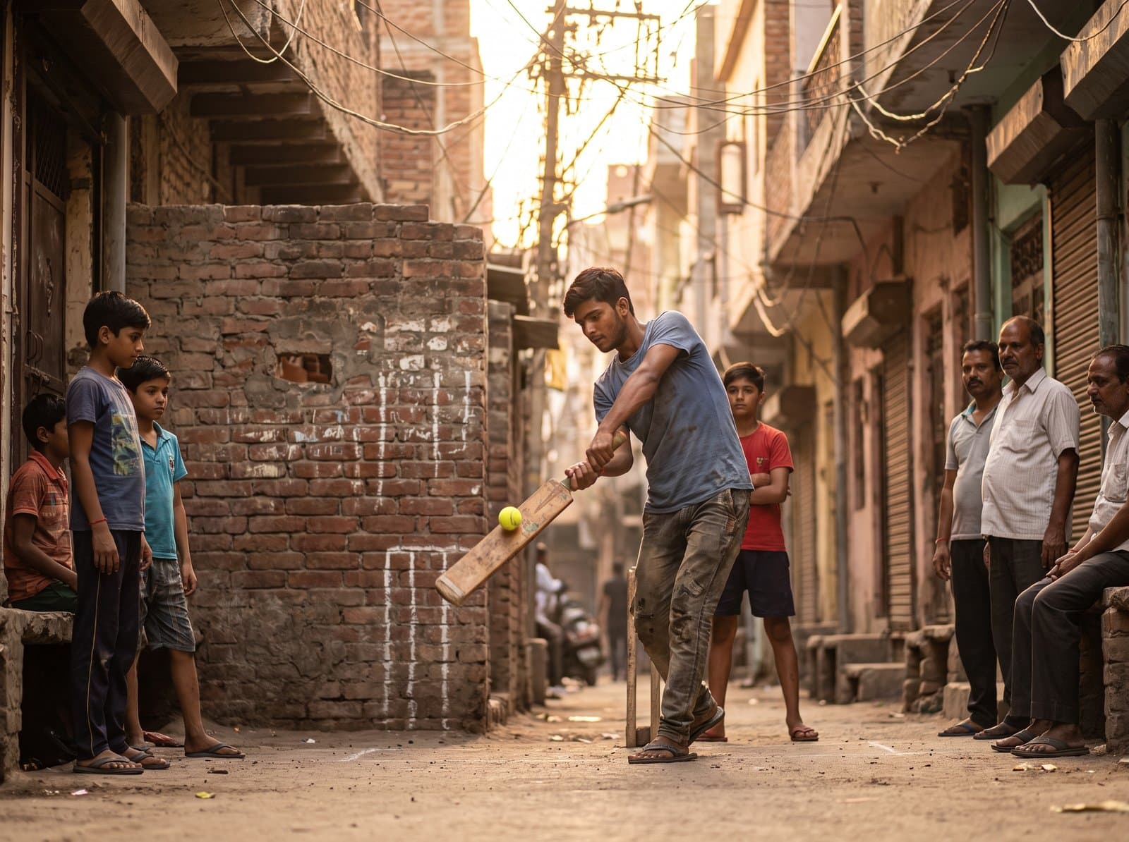 Street cricket in a Delhi NCR gully