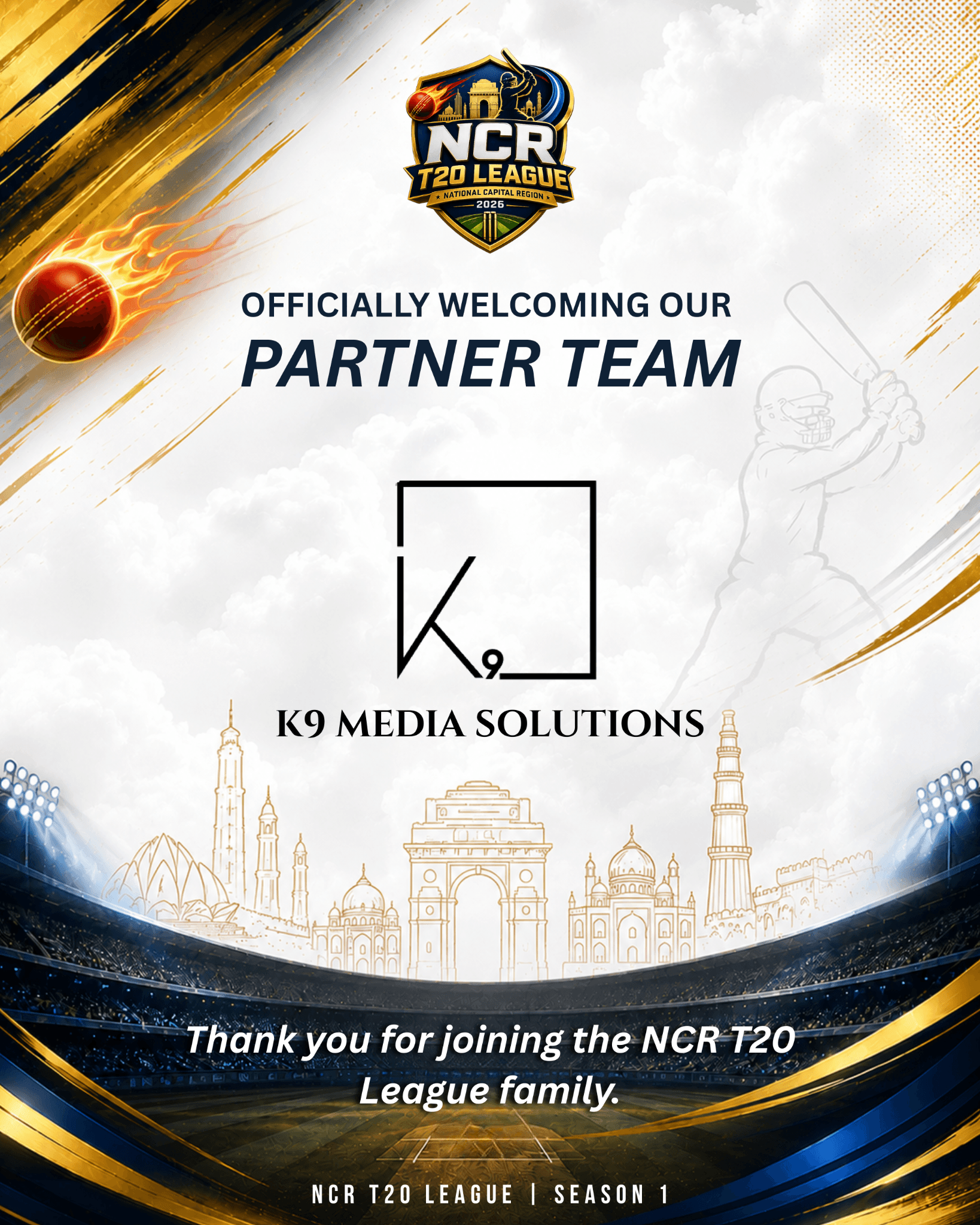 We are proud to welcome K9 Media Solutions as the Official Partner Team of the NCR T20 League – Season 1.